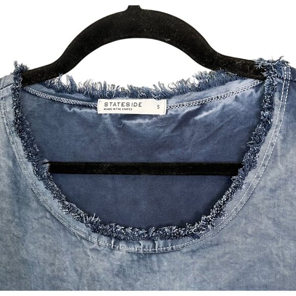 Stateside Soft Tencel Frayed Hem Washed Blue T-Shirt Dress Size Small - Picture 4 of 12